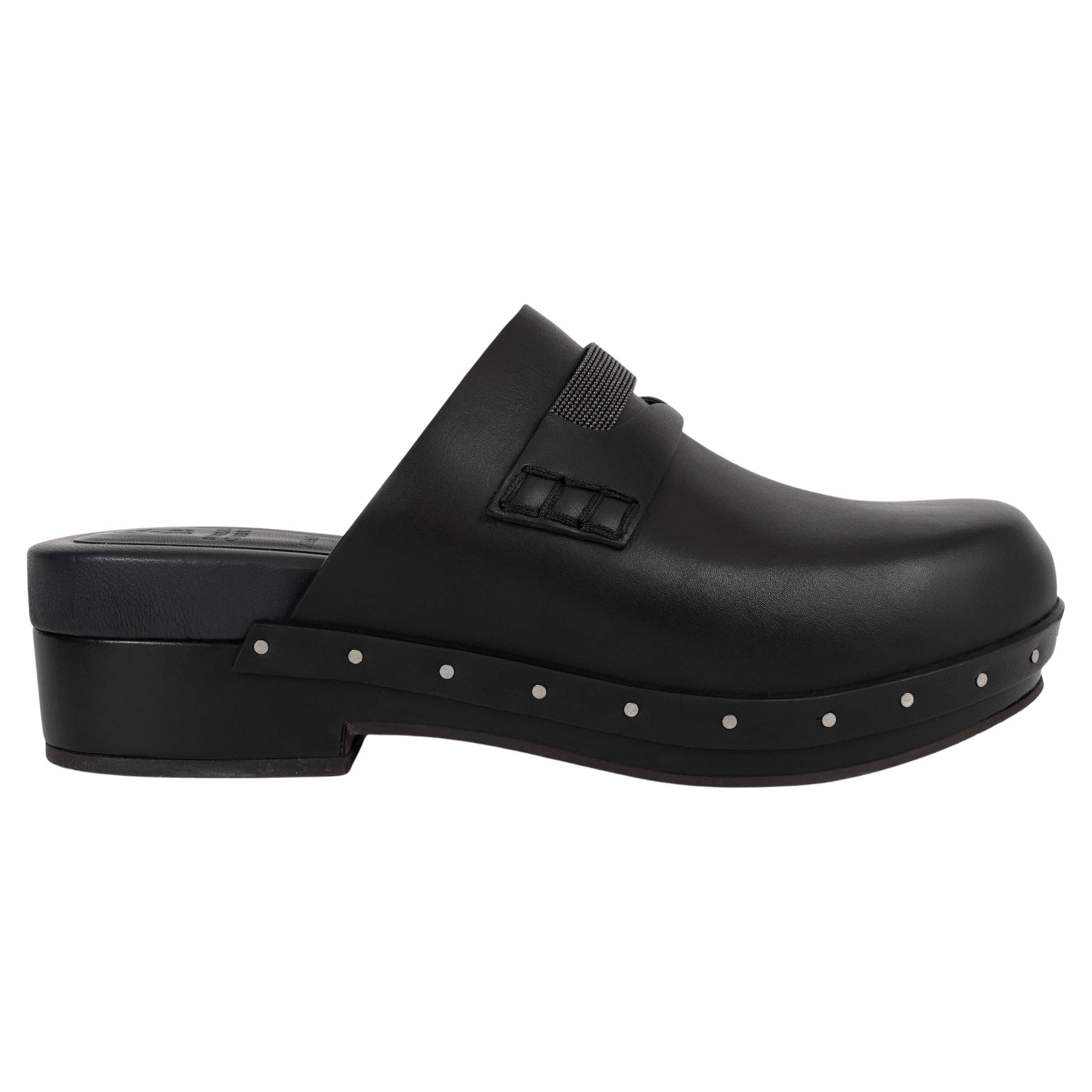 Brunello Cucinelli pelle nera 2022 MONILI CLOGS Flats Scarpe 38