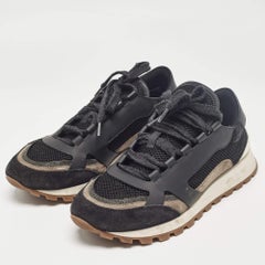 Brunello Cucinelli Black Leather and Suede Lace Up Sneakers 41