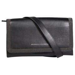 Brunello Cucinelli Borsa con cintura in pelle nera e perline