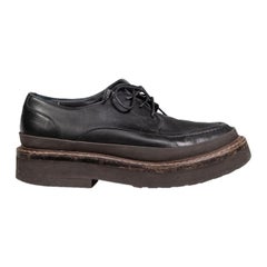 Brunello Cucinelli Black Leather Lace-Up Loafers Size IT 37