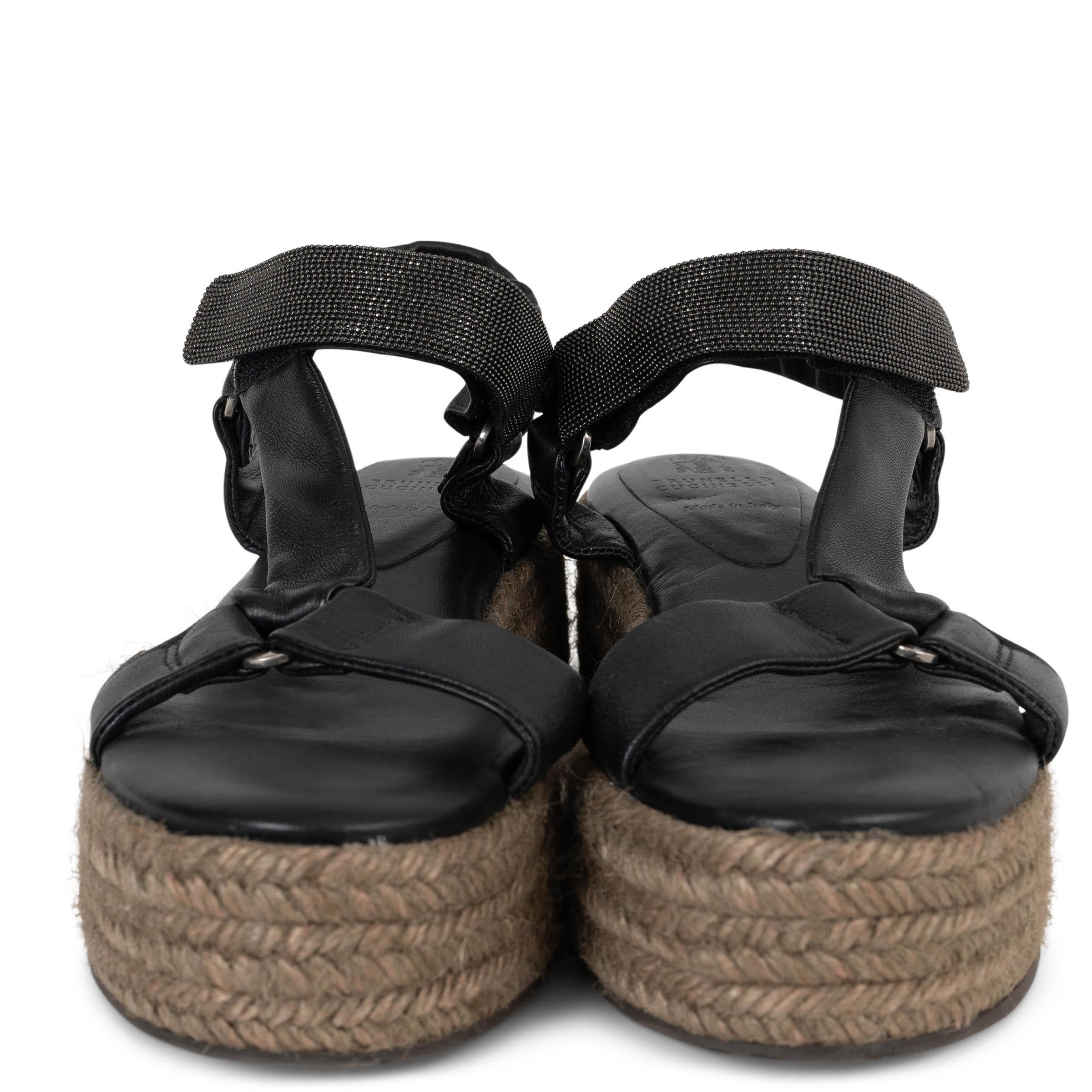 BRUNELLO CUCINELLI schwarze MONILI PLATFORM ESPADRILLE Sandalen aus Leder 38 (Weiß) im Angebot