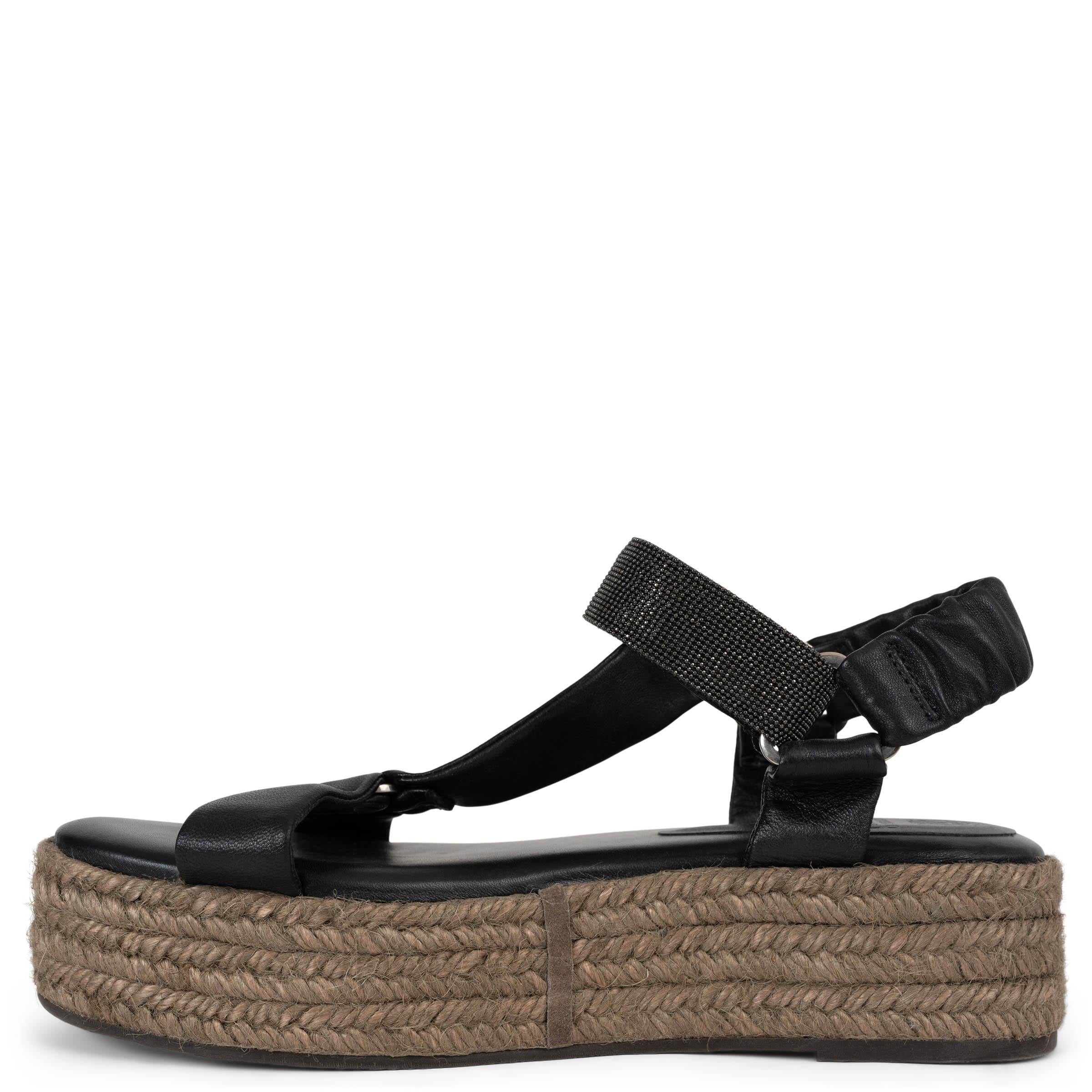 BRUNELLO CUCINELLI schwarze MONILI PLATFORM ESPADRILLE Sandalen aus Leder 38 im Zustand „Hervorragend“ im Angebot in Zürich, CH