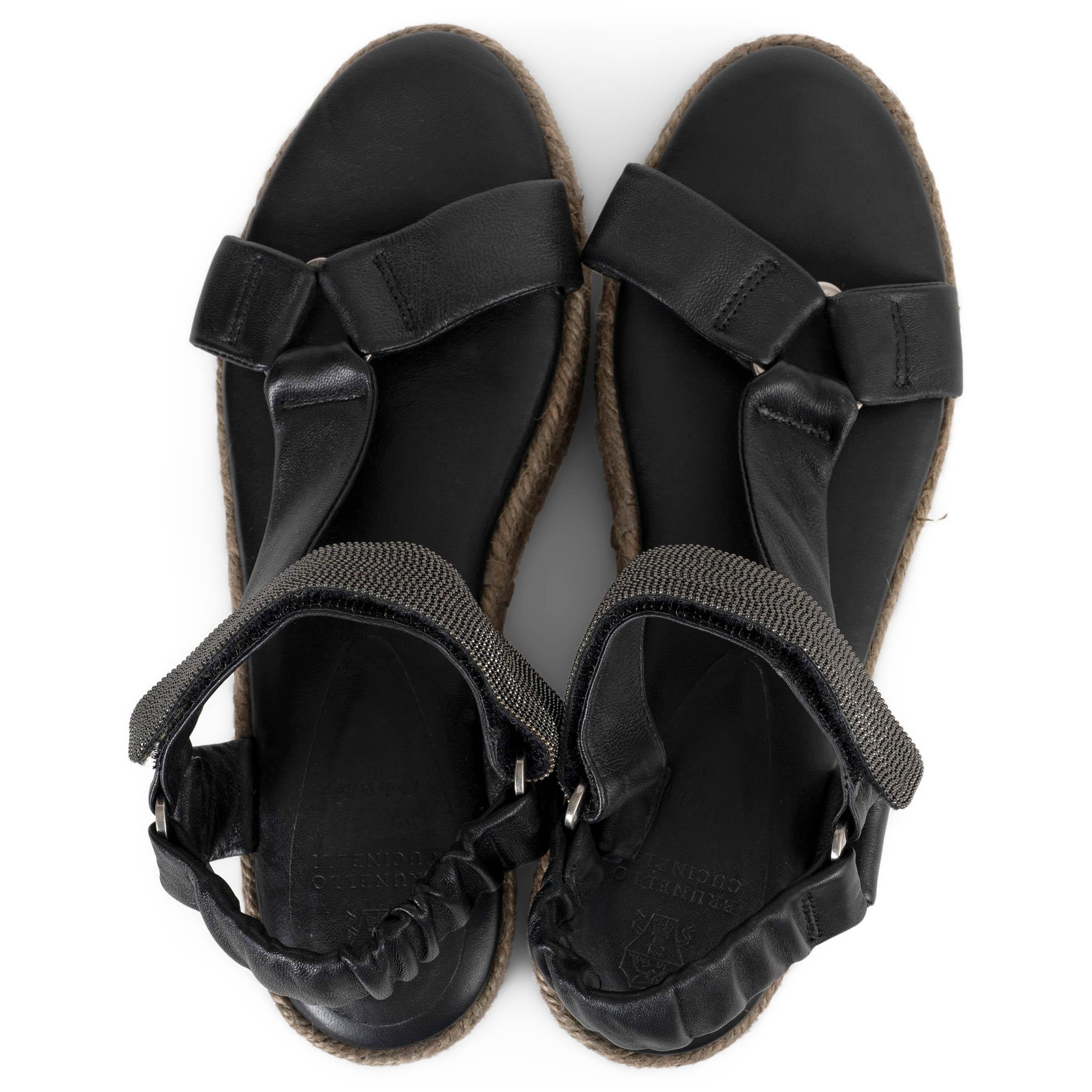 BRUNELLO CUCINELLI schwarze MONILI PLATFORM ESPADRILLE Sandalen aus Leder 38 Damen im Angebot