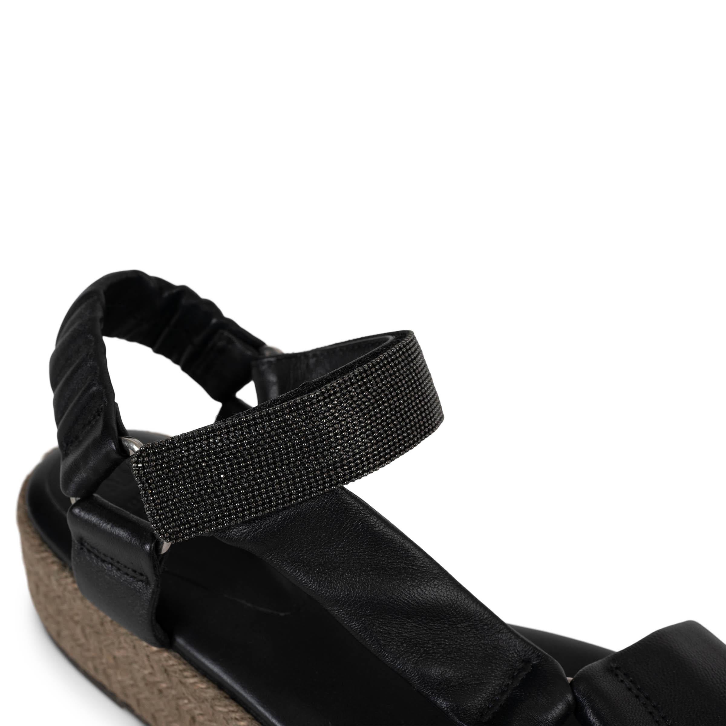 BRUNELLO CUCINELLI schwarze MONILI PLATFORM ESPADRILLE Sandalen aus Leder 38 im Angebot 1