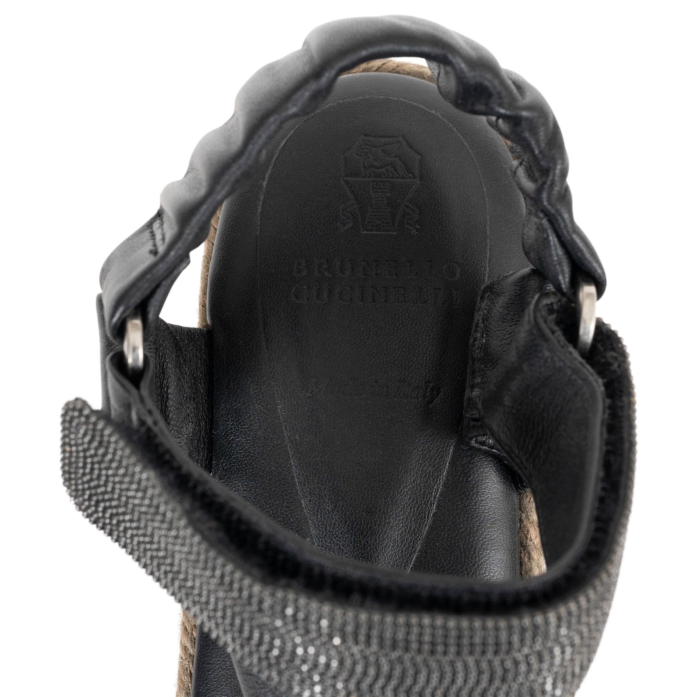 BRUNELLO CUCINELLI schwarze MONILI PLATFORM ESPADRILLE Sandalen aus Leder 38 im Angebot 2