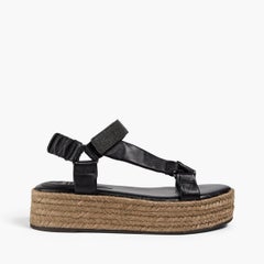 BRUNELLO CUCINELLI cuero negro MONILI PLATAFORMA ESPADRILLE Sandalias Zapatos 38