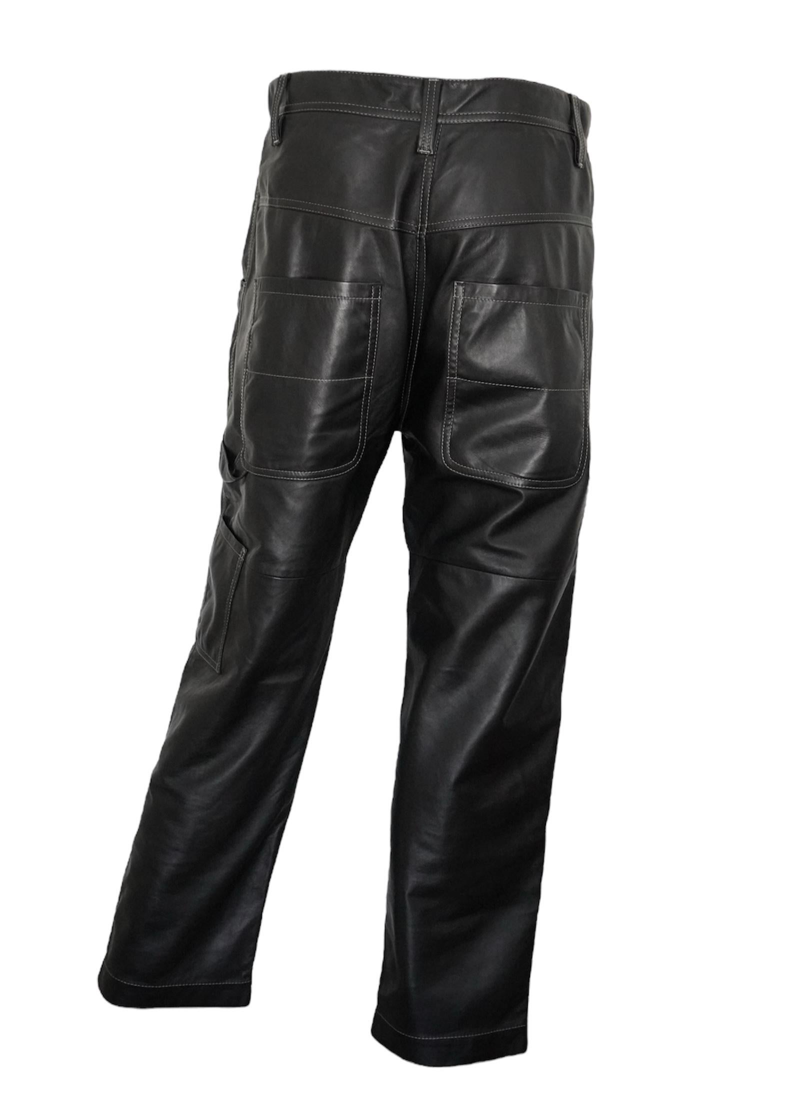 Brunello Cucinelli Black Leather Pants sz 6 In Good Condition For Sale In Beverly Hills, CA