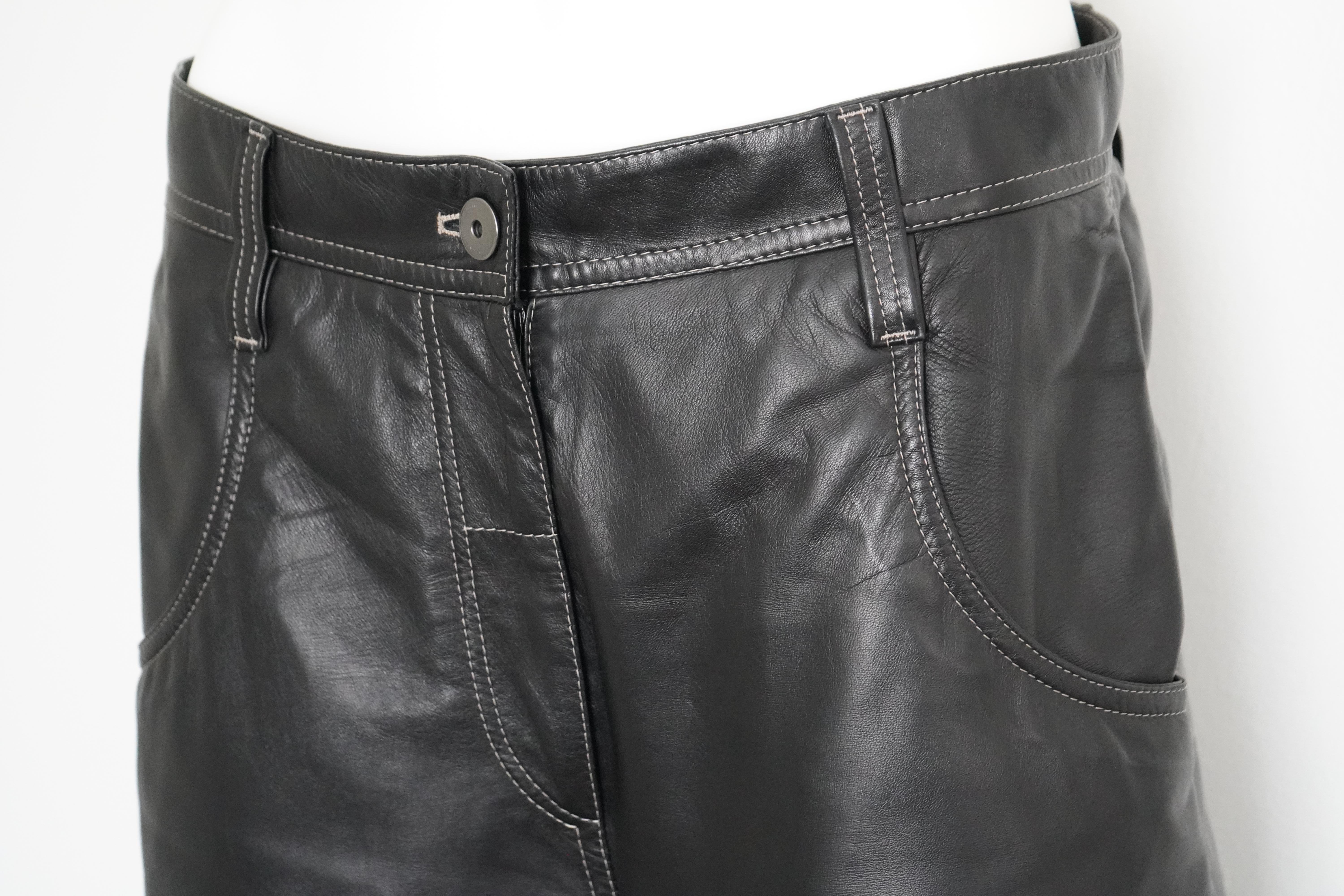 Women's Brunello Cucinelli Black Leather Pants sz 6 For Sale