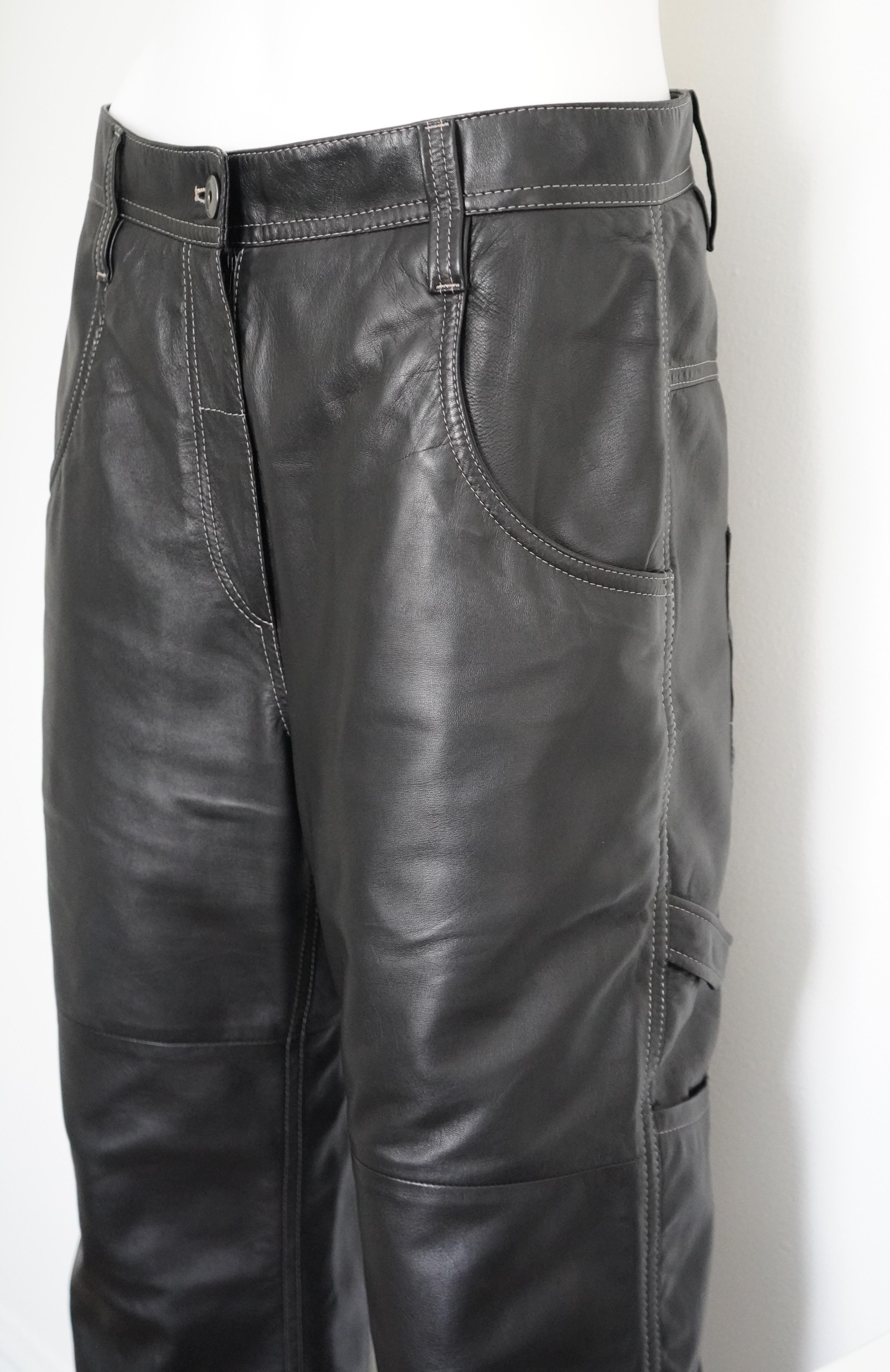 Brunello Cucinelli Pantalon en cuir noir sz 6 en vente 1