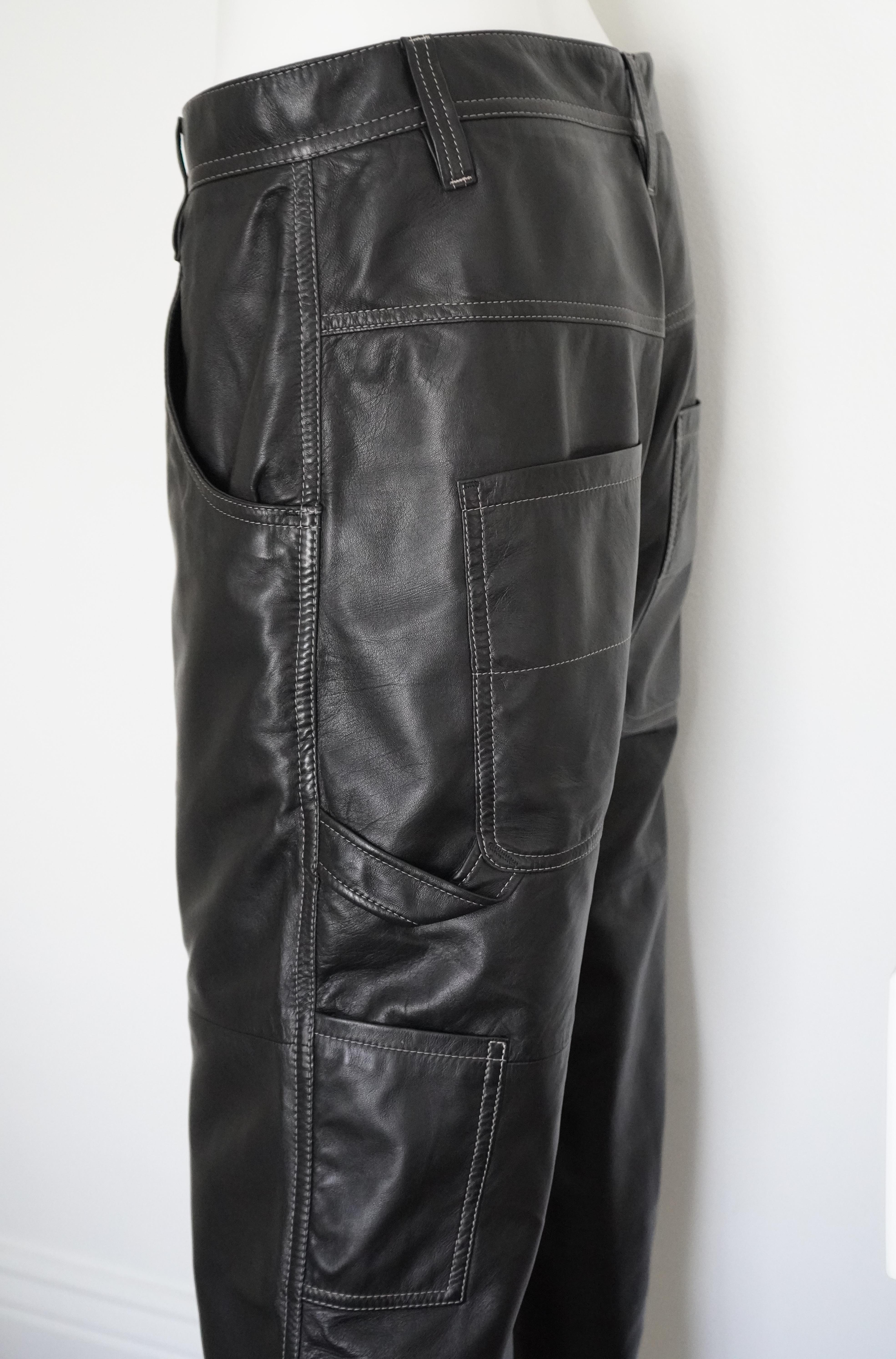 Brunello Cucinelli Black Leather Pants sz 6 For Sale 2