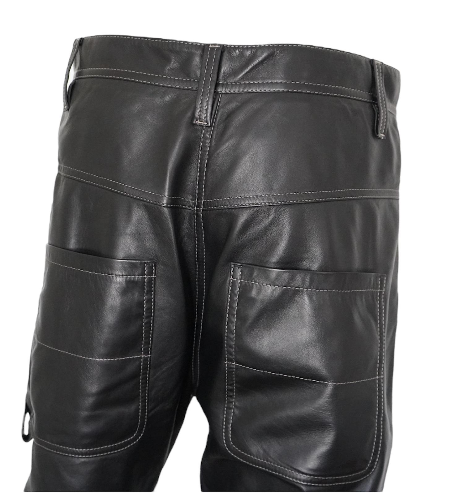 Brunello Cucinelli Black Leather Pants sz 6 For Sale 3