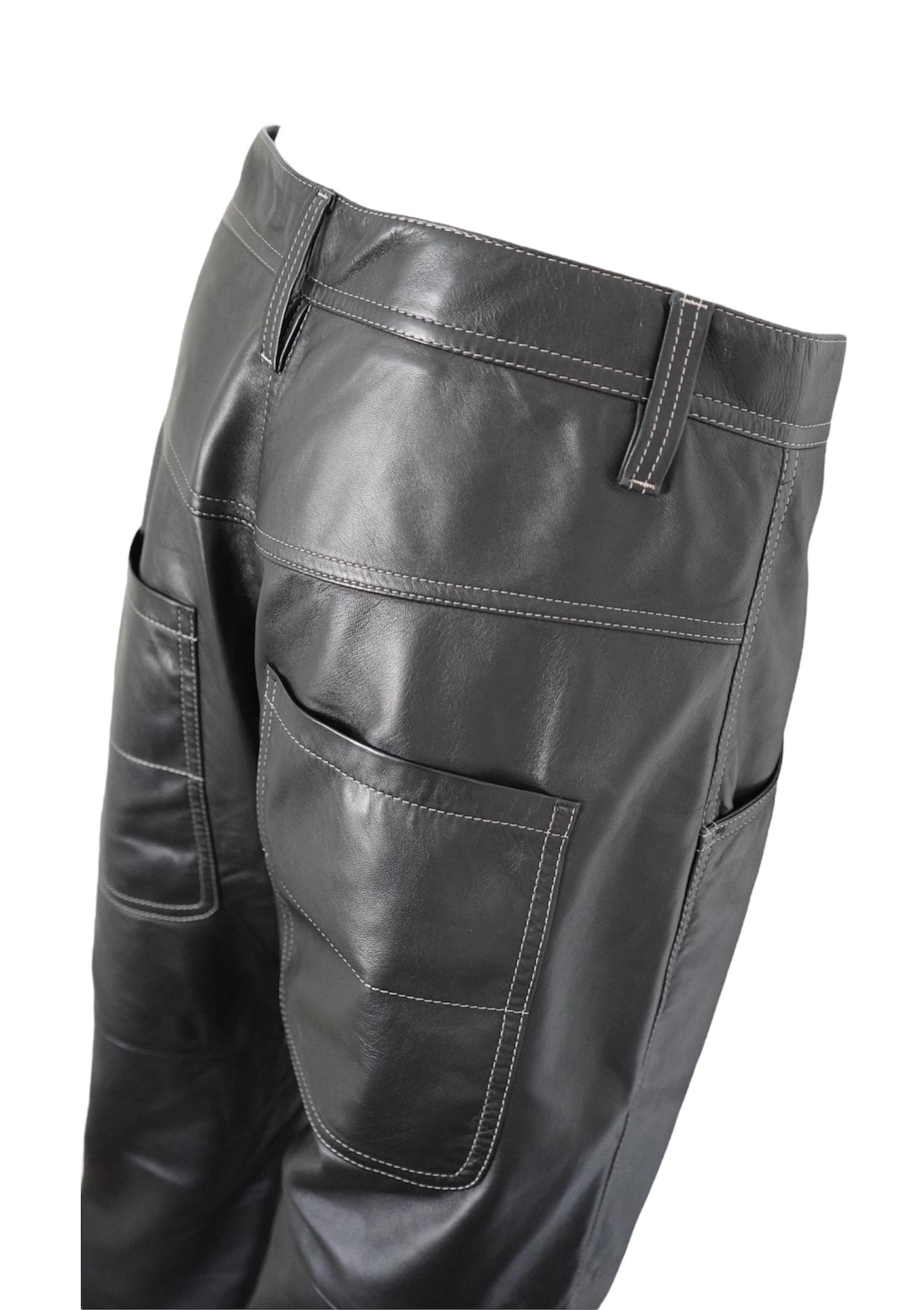 Brunello Cucinelli Black Leather Pants sz 6 For Sale 4