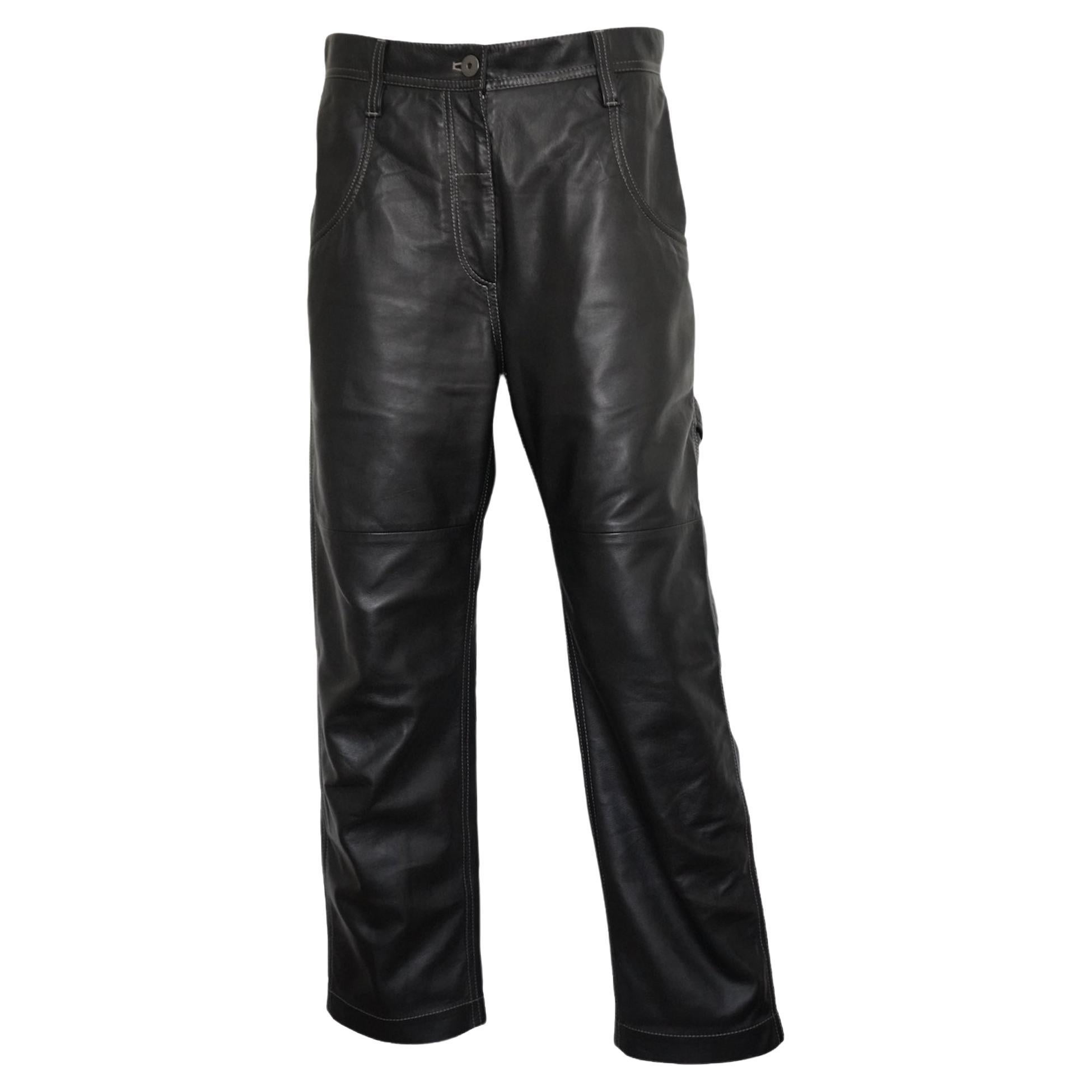Brunello Cucinelli Pantalon en cuir noir sz 6 en vente