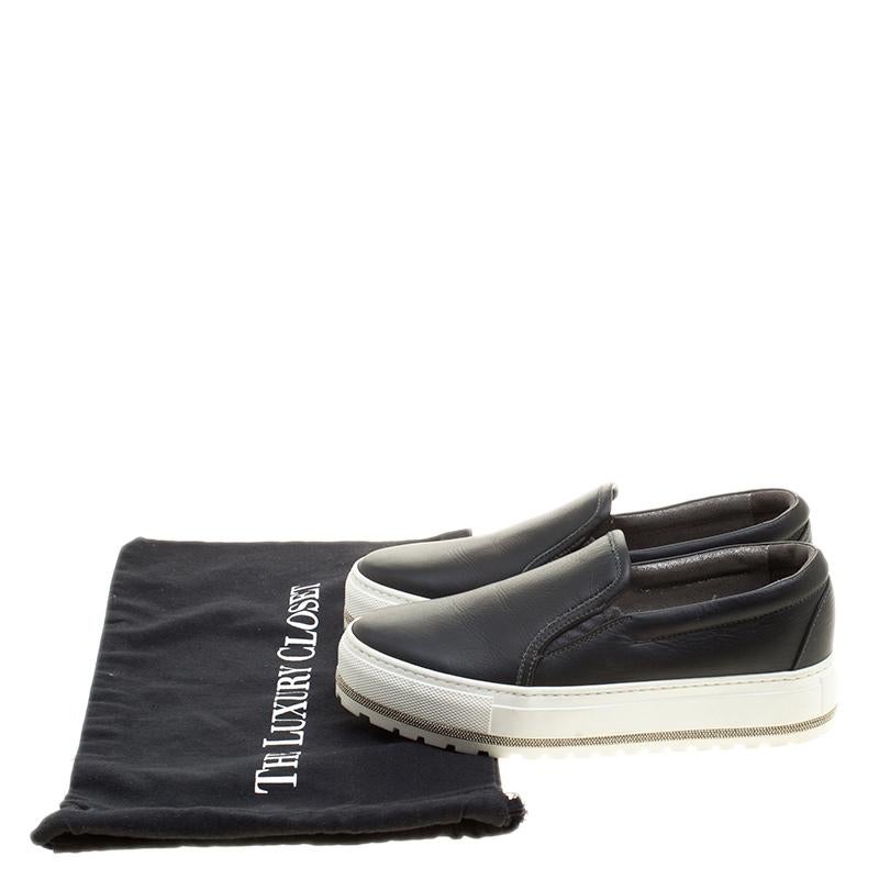 Brunello Cucinelli Black Leather Slip On Sneakers Size 37.5 3