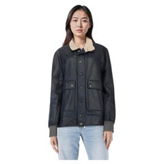 Brunello Cucinelli Black Leather Utility Jacket Size XL