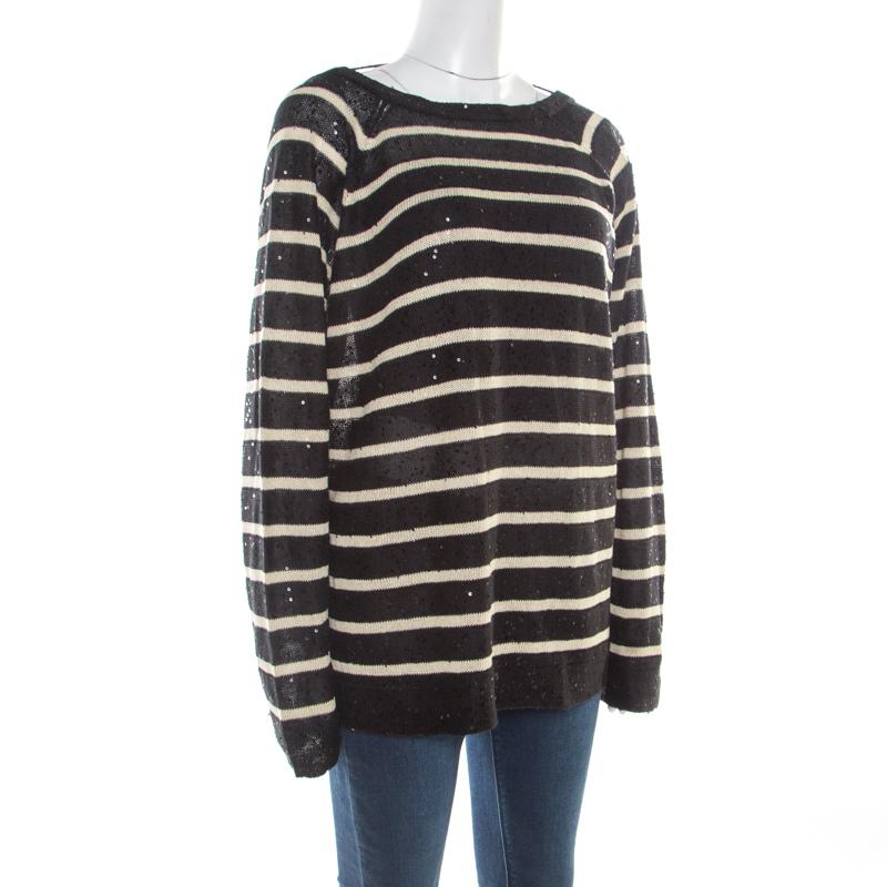 Comfortable and fashion-approved, this sweater from Brunello Cucinelli is for women who like understated style with a touch of shine. With sequined embellishments, this one is tailored in a linen and silk blend and features long sleeves, a striped