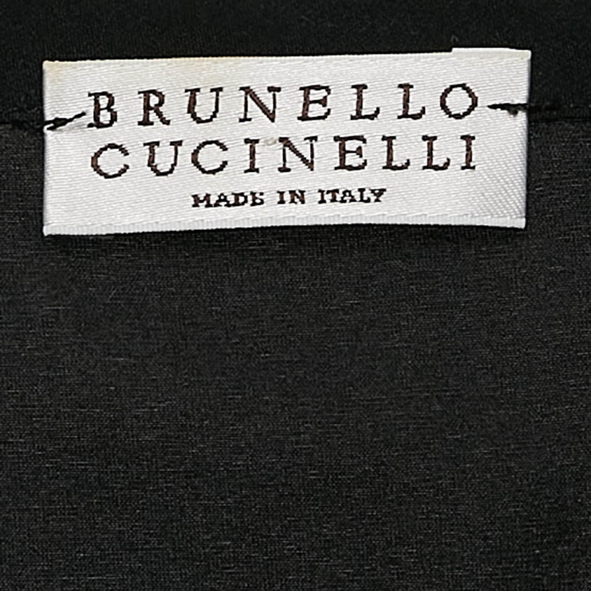 Brunello Cucinelli Camiseta de tirantes de seda negra estampada con detalle de abalorios Monili M en Bueno estado para la venta en Dubai, Al Qouz 2