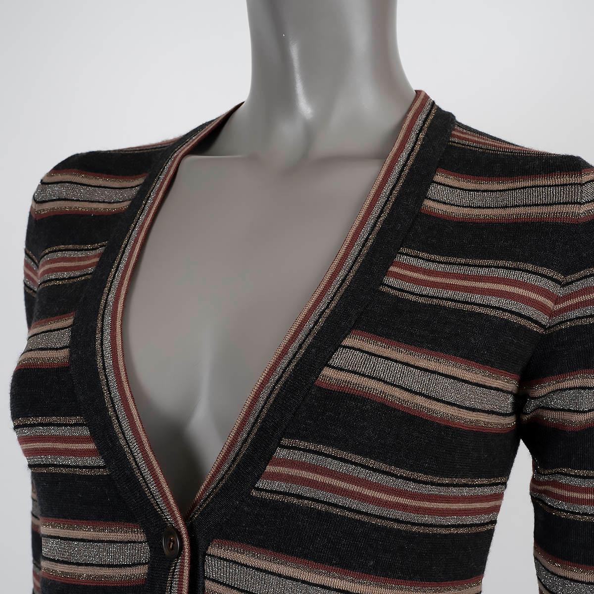 BRUNELLO CUCINELLI black red wool LUREX STRIPED Cardigan Sweater XS For Sale 1