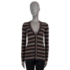 BRUNELLO CUCINELLI black red wool LUREX STRIPED Cardigan Sweater XS