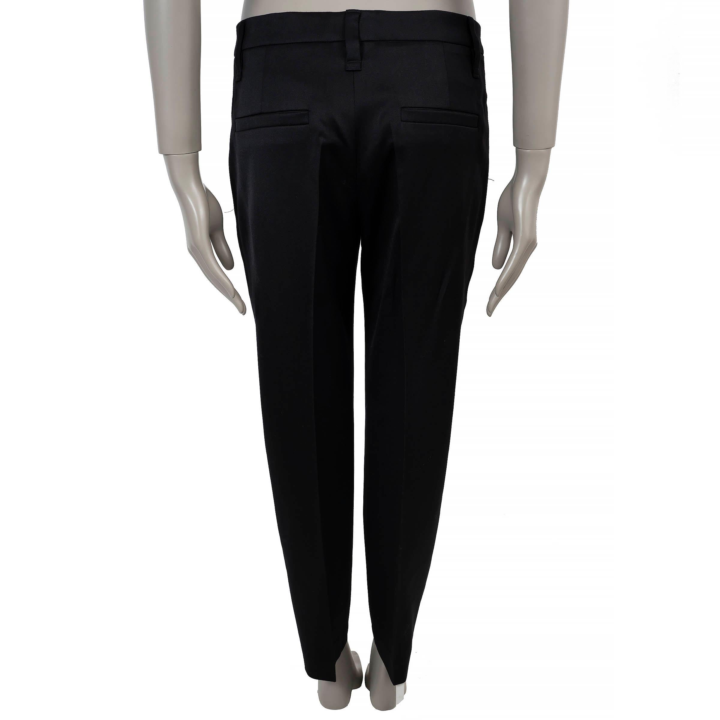 Noir BRUNELLO CUCINELLI Pantalon MONILI SIDE STRIPE 2018 en laine satinée noire 42 M en vente