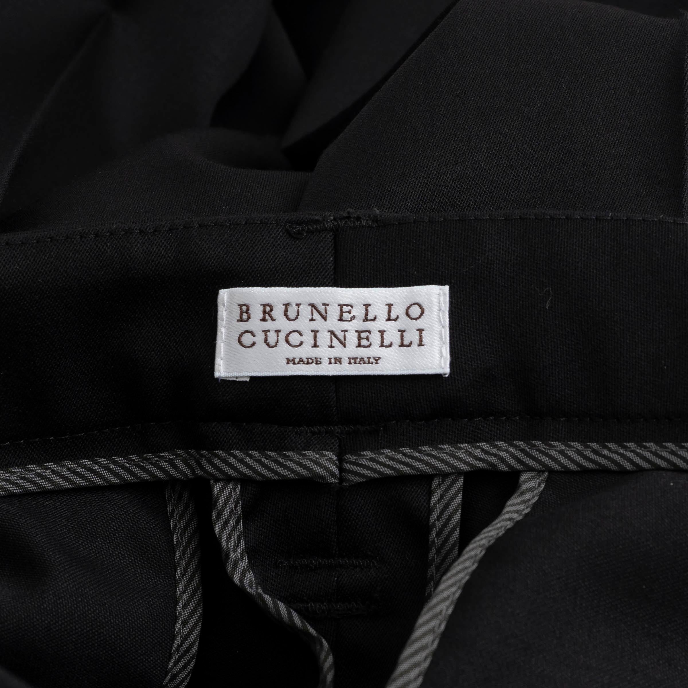 BRUNELLO CUCINELLI Pantalon MONILI SIDE STRIPE 2018 en laine satinée noire 42 M Pour femmes en vente