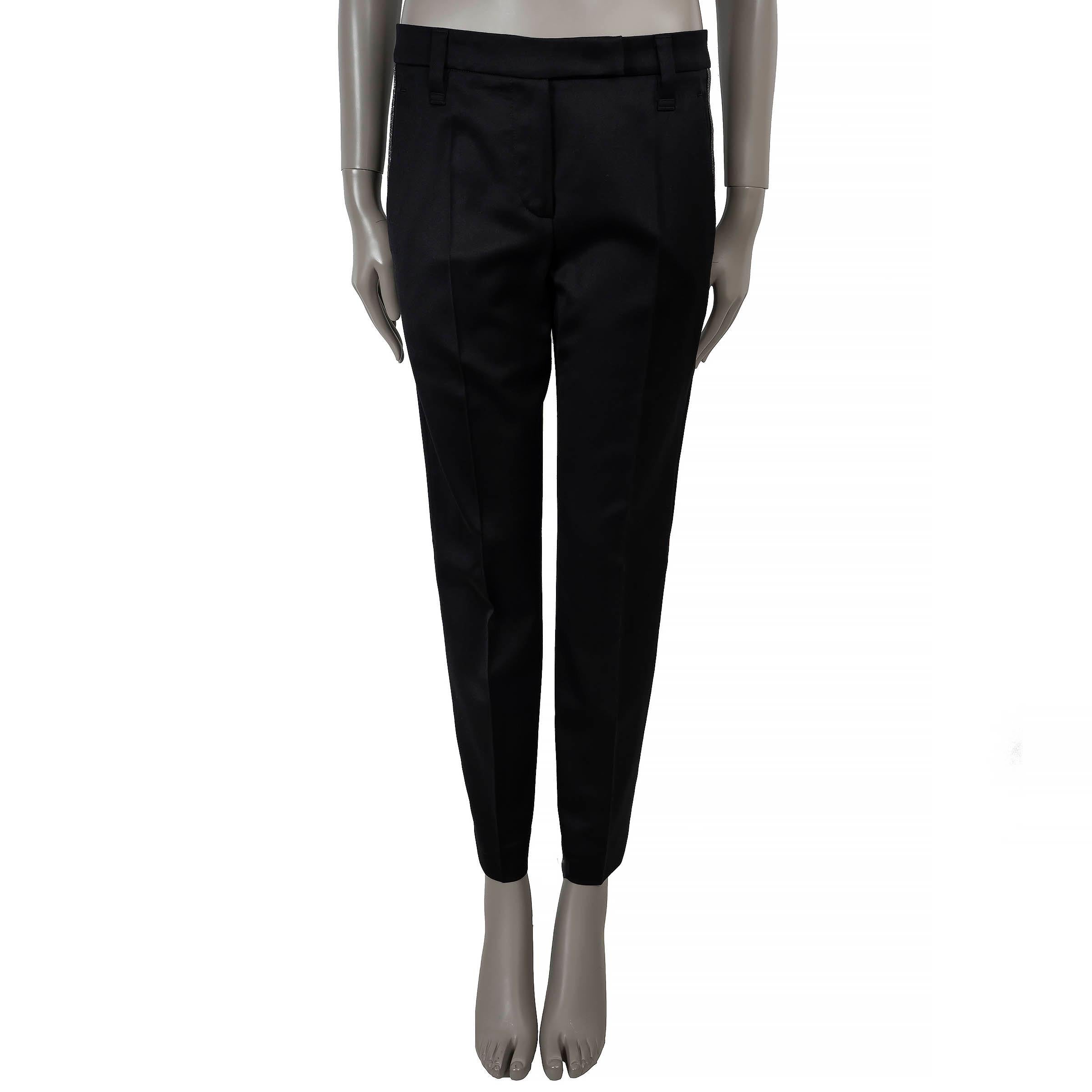 BRUNELLO CUCINELLI Pantalon MONILI SIDE STRIPE 2018 en laine satinée noire 42 M