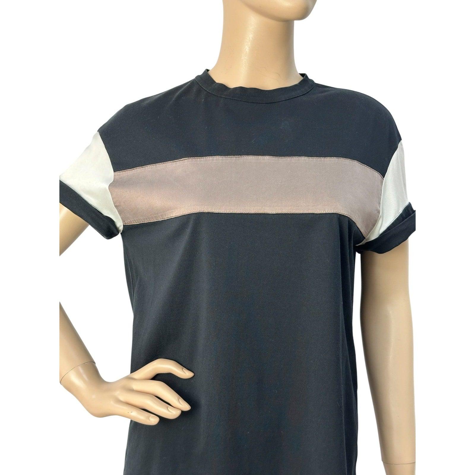Brunello Cucinelli Camiseta de manga corta con rayas de raso negro S.T. Negro en venta