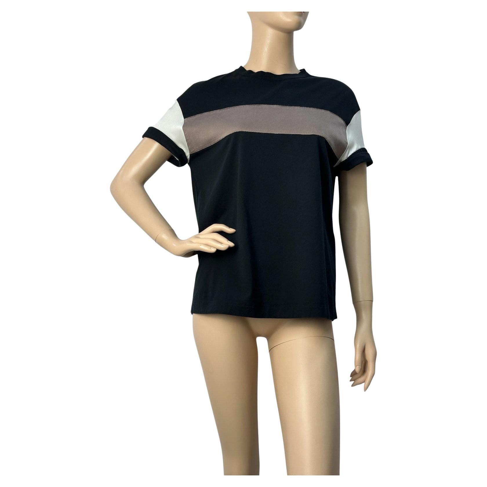 Brunello Cucinelli Camiseta de manga corta con rayas de raso negro S.T. en venta