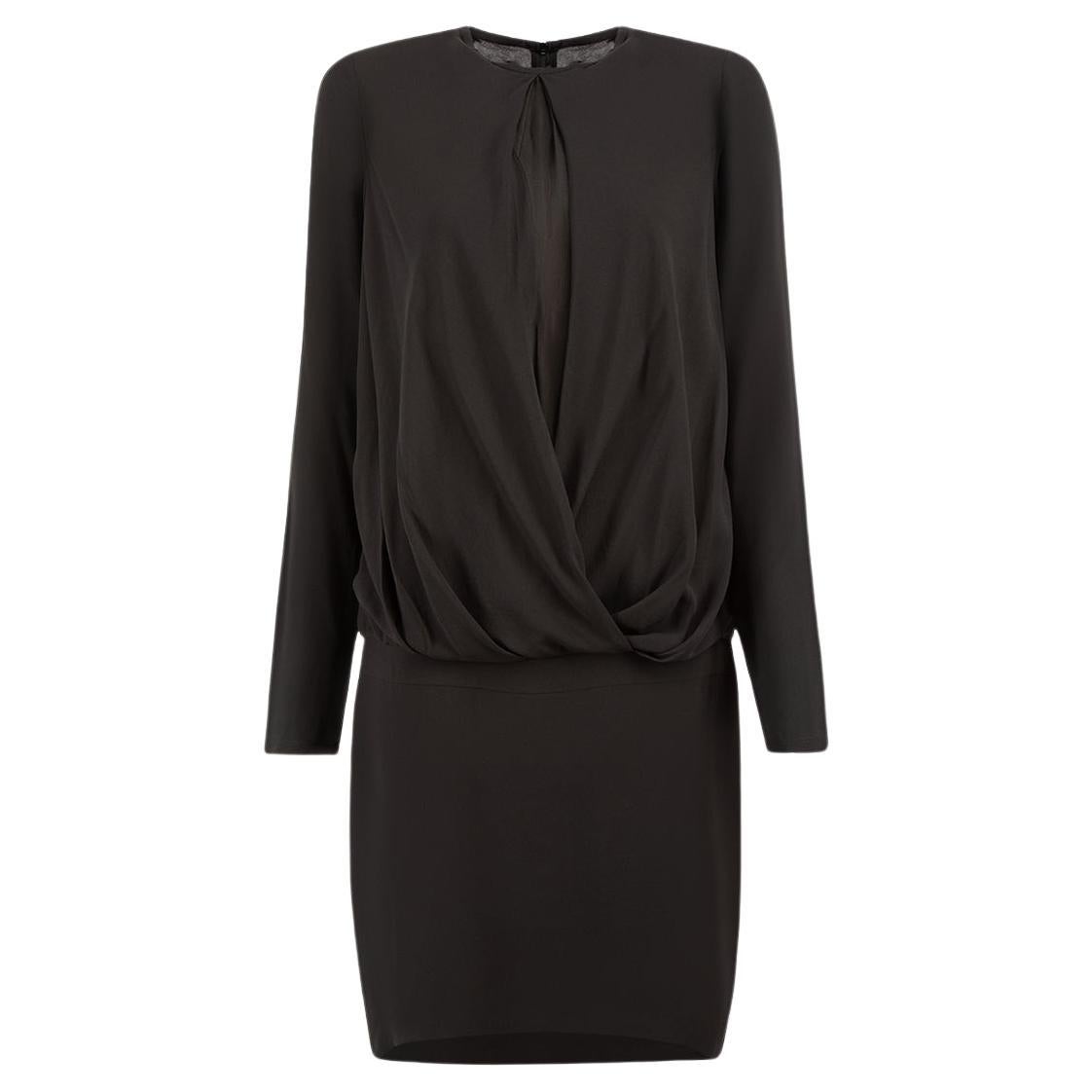 Brunello Cucinelli Black Silk Long Sleeve Dress Size L For Sale