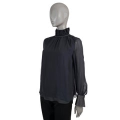 BRUNELLO CUCINELLI black silk MONILI TRIM HIGH-NECK Blouse Shirt XS