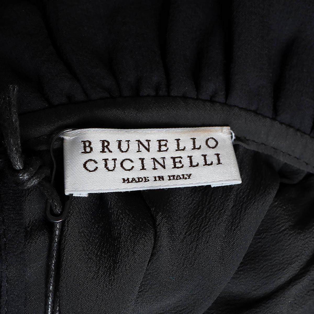 BRUNELLO CUCINELLI schwarzes Seidenhemd MONILI TRIM HIGH-NECK aus Seide XS im Angebot 3