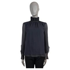 BRUNELLO CUCINELLI black silk MONILI TRIM HIGH-NECK Blouse Shirt XS