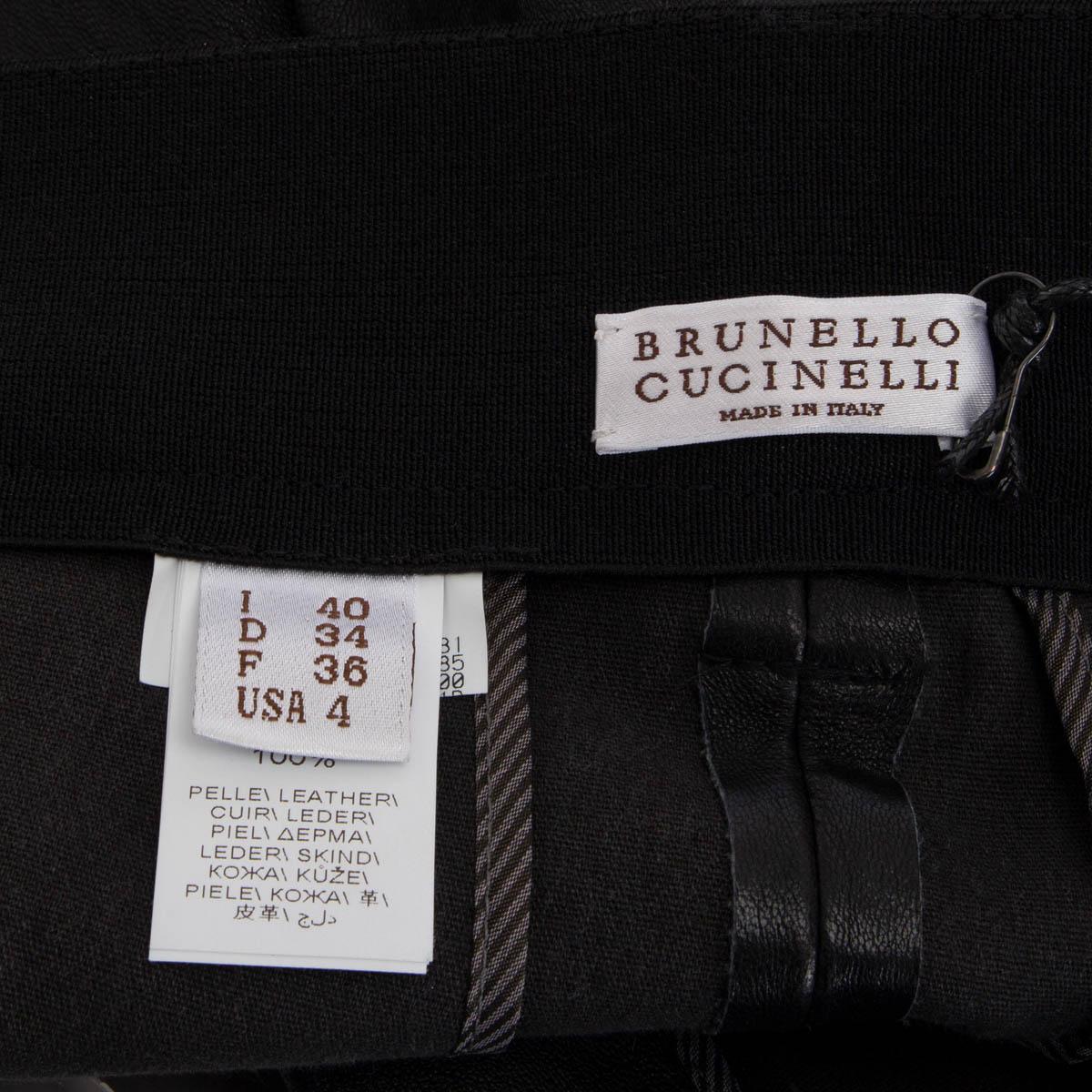 Black BRUNELLO CUCINELLI black STRETCH LEATHER CIGARETTE Pants 40 S For Sale