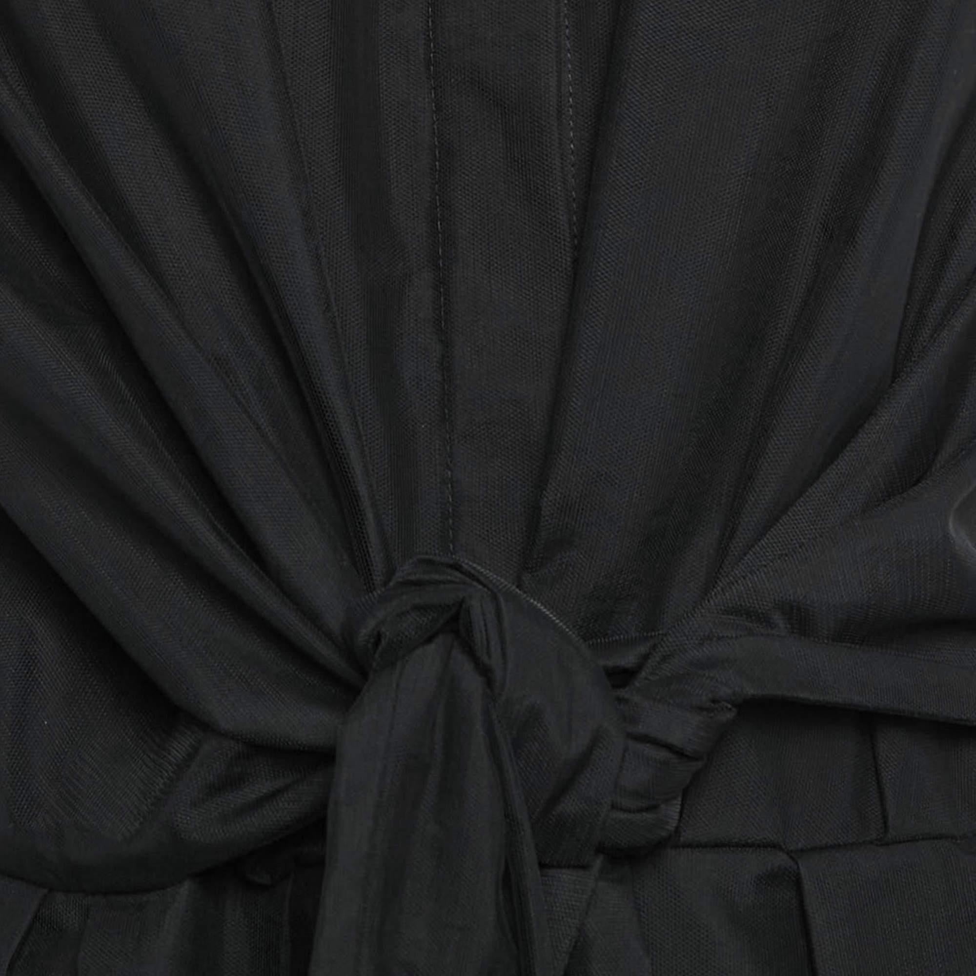 Brunello Cucinelli Black Tulle Waist Tie-Up Detail Midi Dress L In Excellent Condition For Sale In Dubai, Al Qouz 2
