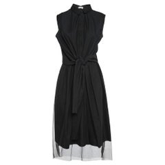 Brunello Cucinelli Black Tulle Waist Tie-Up Detail Midi Dress L