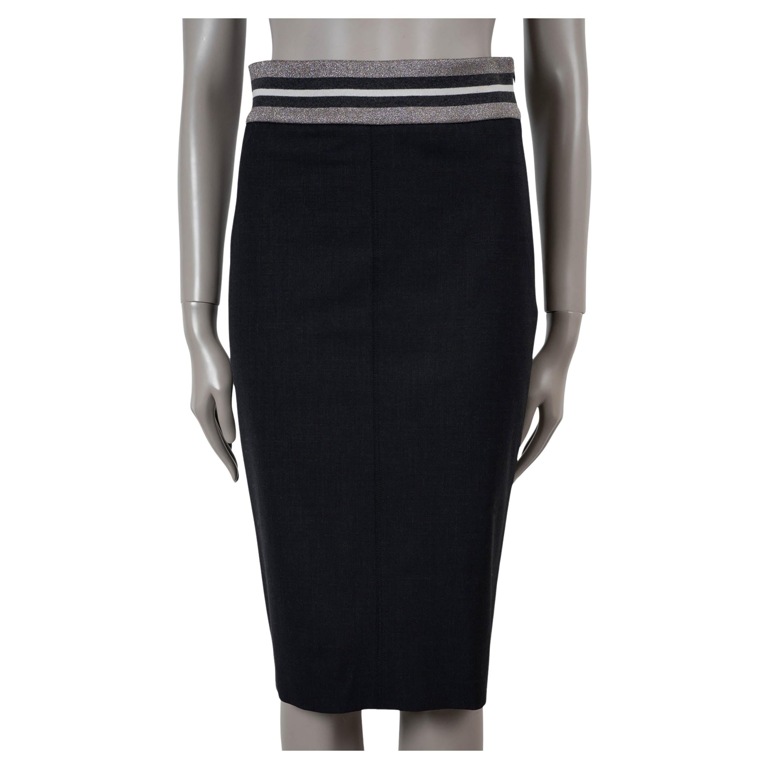 BRUNELLO CUCINELLI black wool 2017 LUREX WAIST BAND PENCIL Skirt 40 S