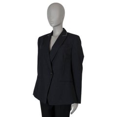 BRUNELLO CUCINELLI black wool blend MONILI TRIM Blazer Jacket 44 L