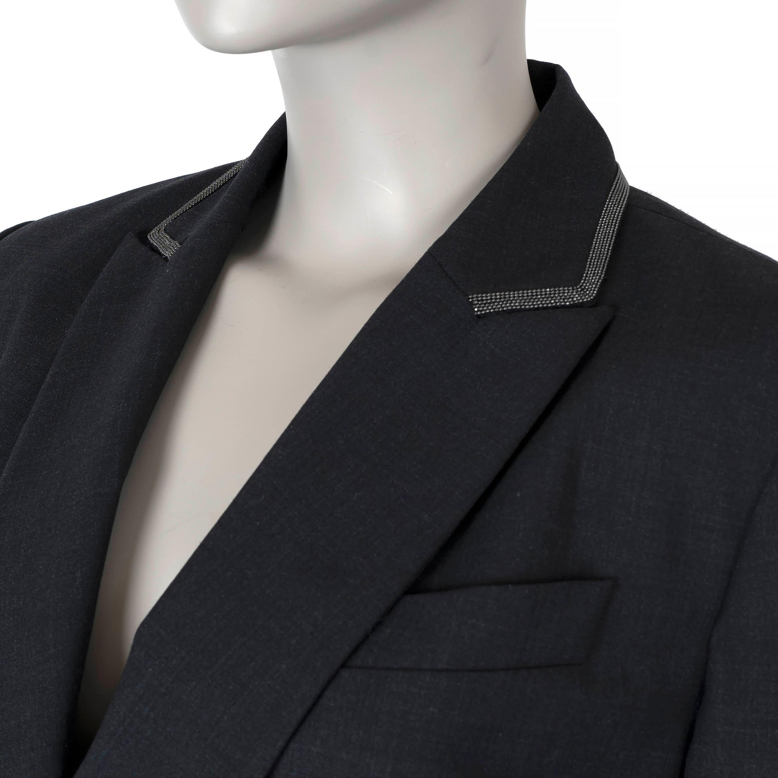 Donna Brunello Cucinelli giacca blazer in misto lana nera MONILI TRIM 44 L. in vendita