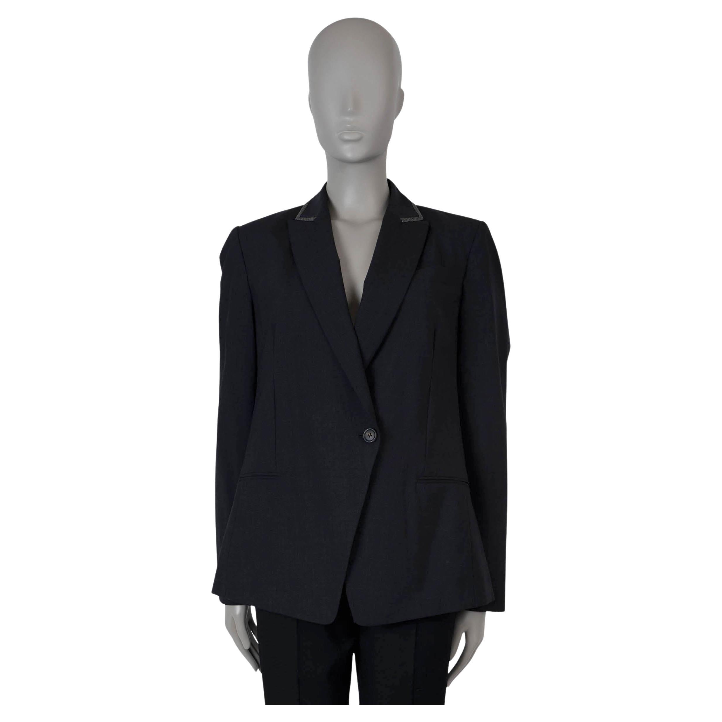 Brunello Cucinelli giacca blazer in misto lana nera MONILI TRIM 44 L.
