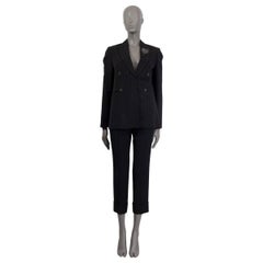 BRUNELLO CUCINELLI black wool & linen PINSTRIPE JEWEL Blazer Jacket 42 M
