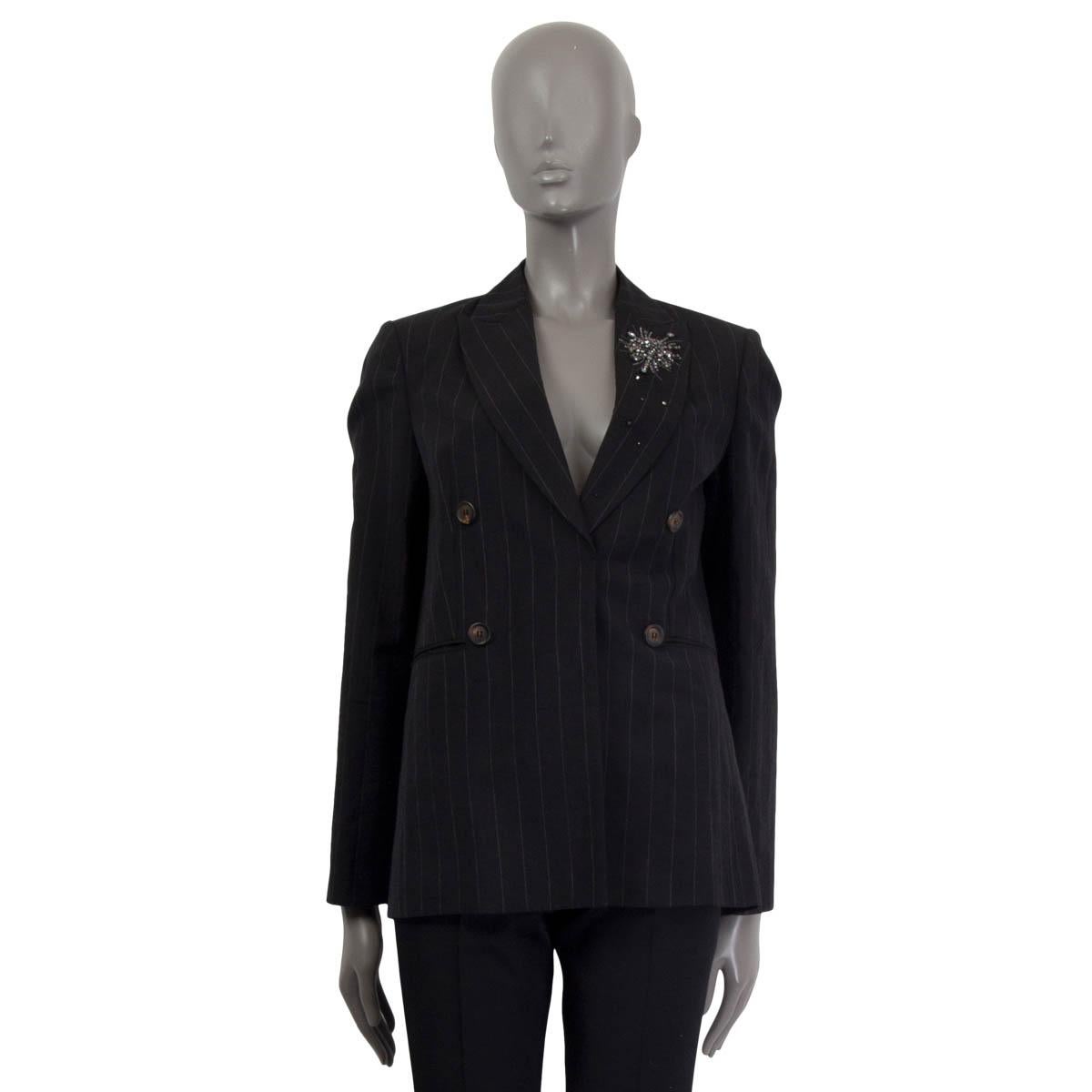 Black BRUNELLO CUCINELLI black wool & linen PINSTRIPE JEWEL Blazer Jacket 42 M For Sale