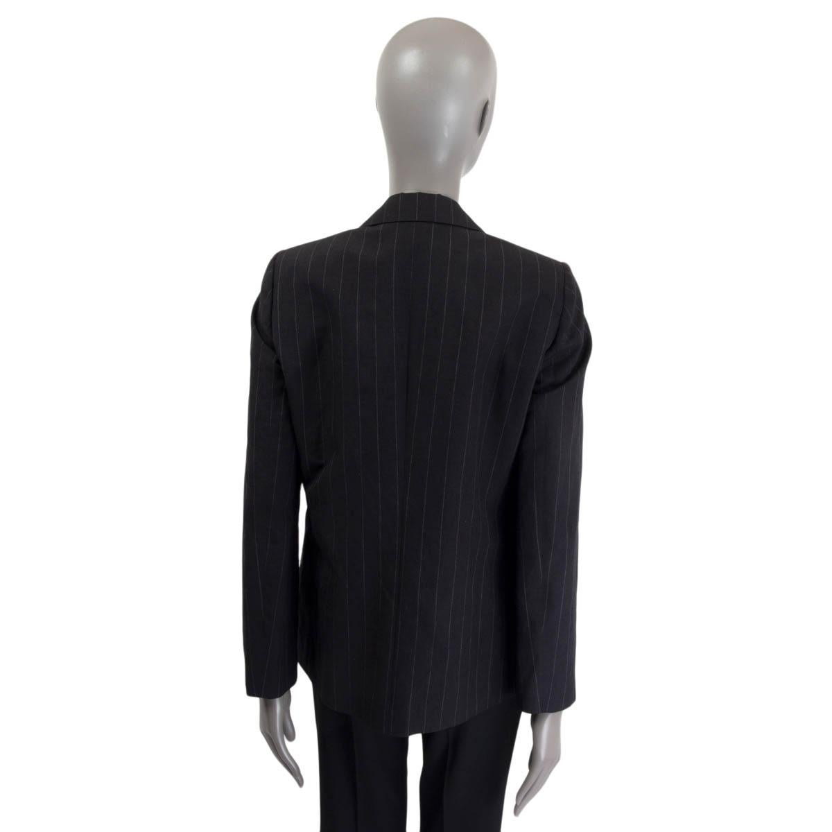 Women's BRUNELLO CUCINELLI black wool & linen PINSTRIPE JEWEL Blazer Jacket 42 M For Sale