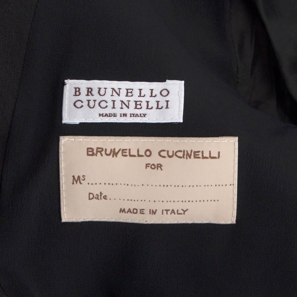 BRUNELLO CUCINELLI black wool & linen PINSTRIPE JEWEL Blazer Jacket 42 M For Sale 2