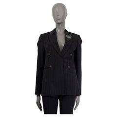 BRUNELLO CUCINELLI black wool & linen PINSTRIPE JEWEL Blazer Jacket 42 M