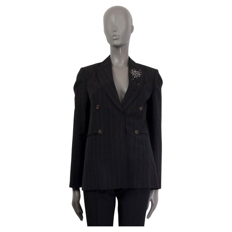 Louis Vuitton Belted Pinstripe Topstitch Coat Grey. Size 44
