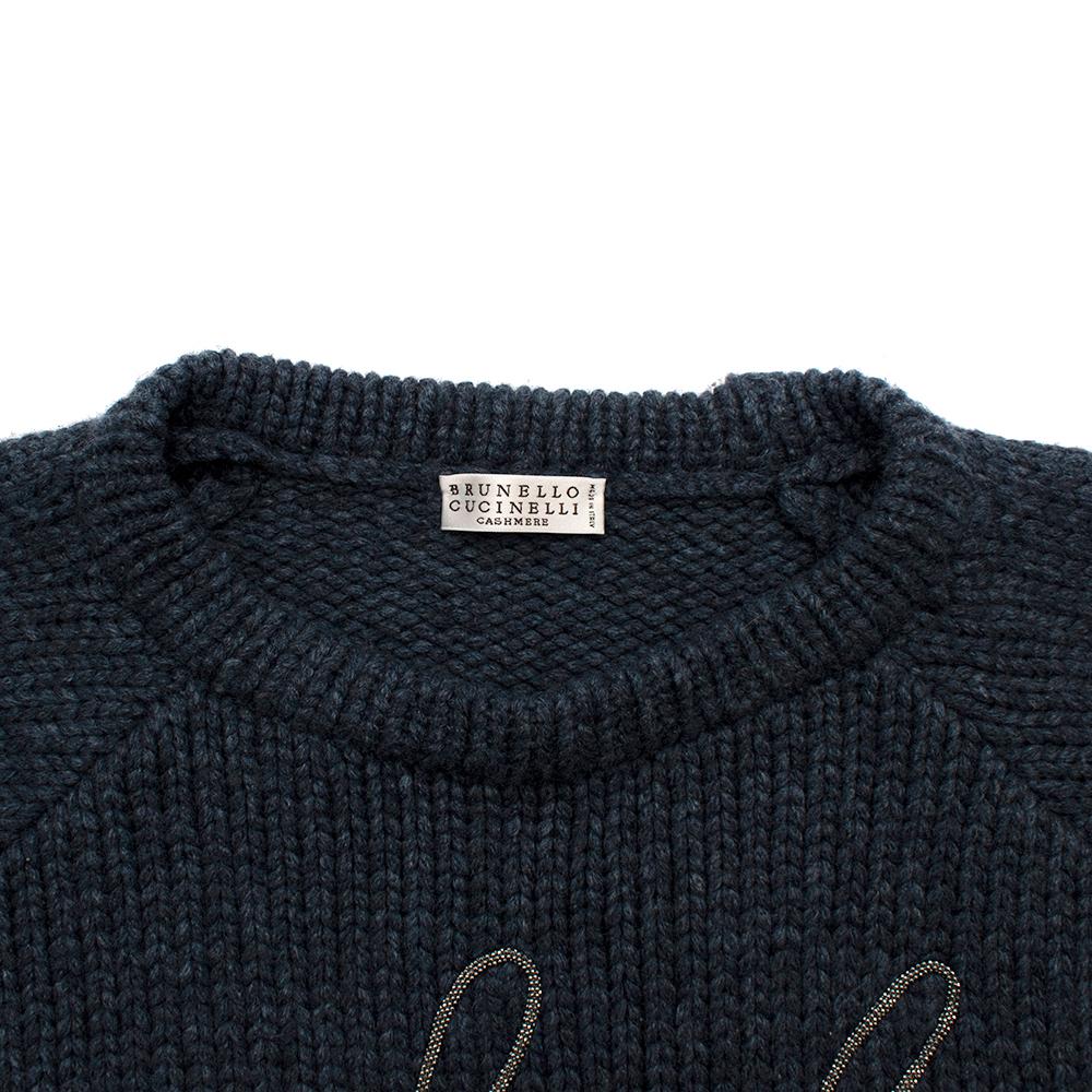 Brunello Cucinelli Jersey de cachemira azul con alma bordada Monili - Talla 6 en Excelente estado para la venta en London, GB