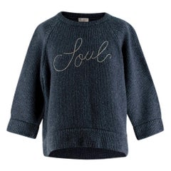 Brunello Cucinelli Jersey de cachemira azul con alma bordada Monili - Talla 6