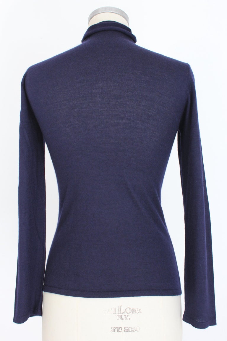 Brunello Cucinelli Blue Cashmere Silk Turtleneck Sweater at 1stDibs