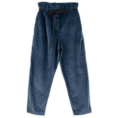 Brunello Cucinelli Blue Corduroy Trousers with Leather Belt US 6
