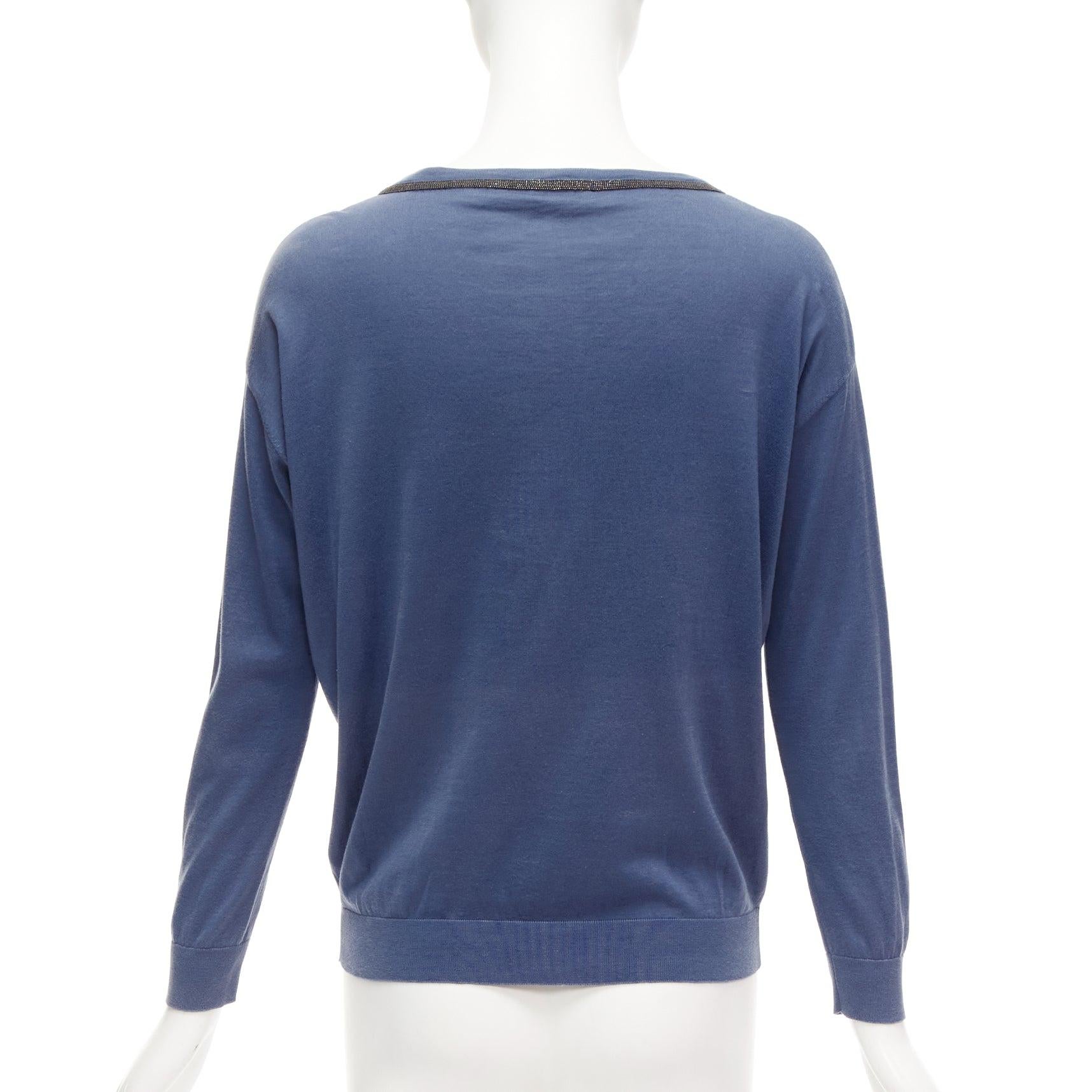 BRUNELLO CUCINELLI - Pull en coton bleu avec boucle perlée et trou de serrure - XXS Pour femmes en vente